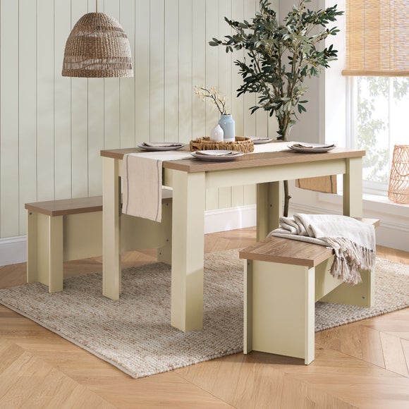 View Highgate Dining Table With 2 Benches- Oak Effect View Highgate Dining Table With 2 Benches- Oak Effect