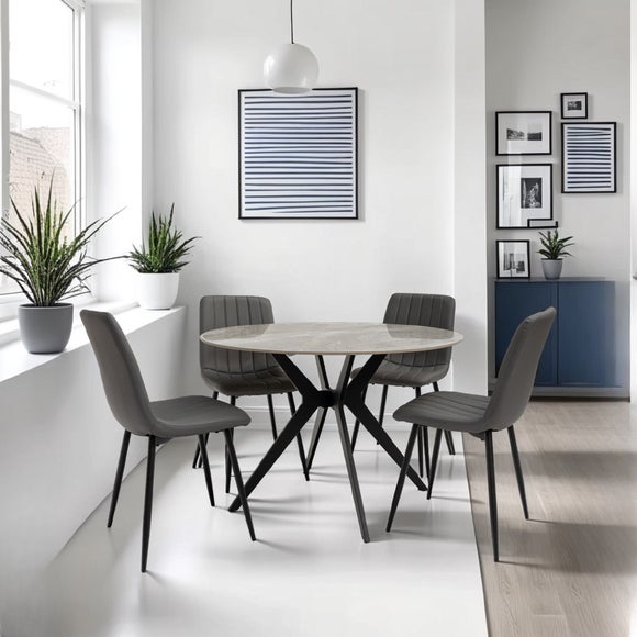 Tulsa Round Dining Table with 4 Faux Leather Dining Chairs