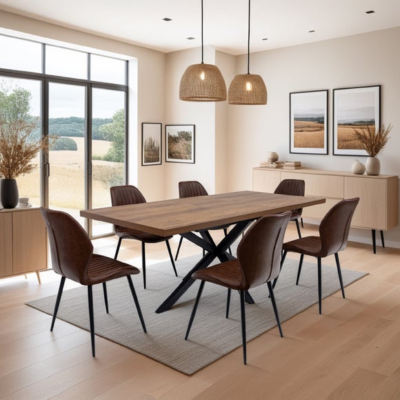 Panama Extendable Dining Table with 6 Fontana Faux Leather Dining Chairs