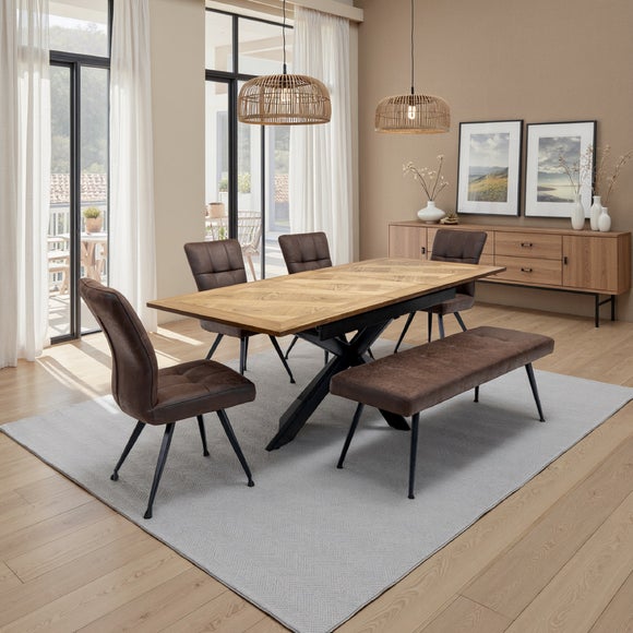 View Payton Extandable Dining Table With 4 Sabenea Dining Chairs And Ebony Bench View Payton Extandable Dining Table With 4 Sabenea Dining Chairs And Ebony Bench