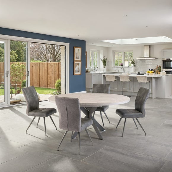 Rimini Round Extendable Dining Table with 4 Kabana Faux Leather Dining Chairs