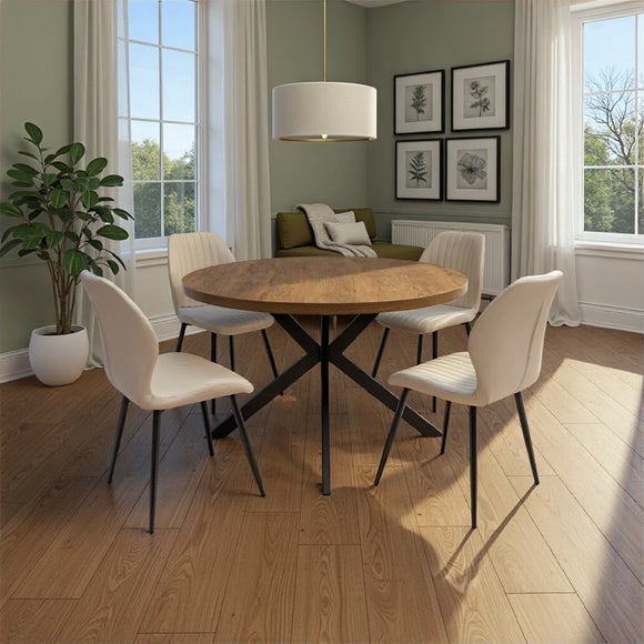 Panama Round Dining Table with 4 Davis Faux Leather Dining Chairs