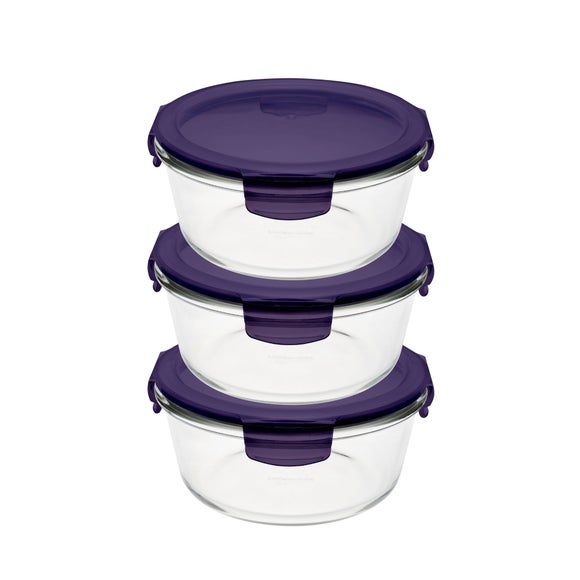 LocknLock Set of 3 Eco Ovenglass Round Food Containers