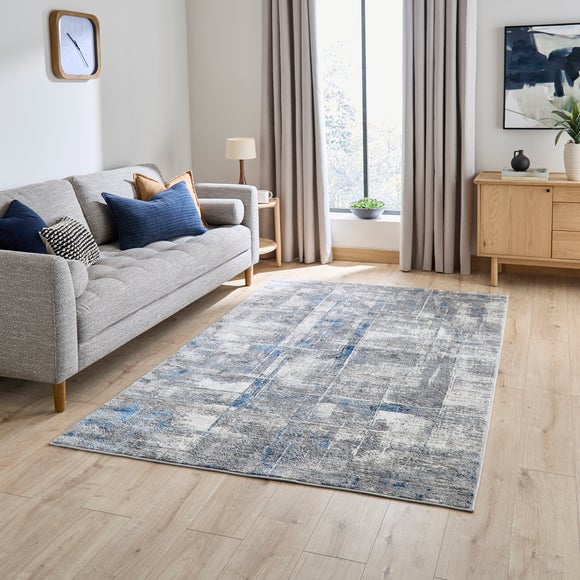 Abstract Blue Grid Rug