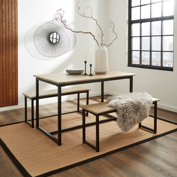 View Ronan 4 Seater Wave Edge Dining Table And Bench Set View Ronan 4 Seater Wave Edge Dining Table And Bench Set