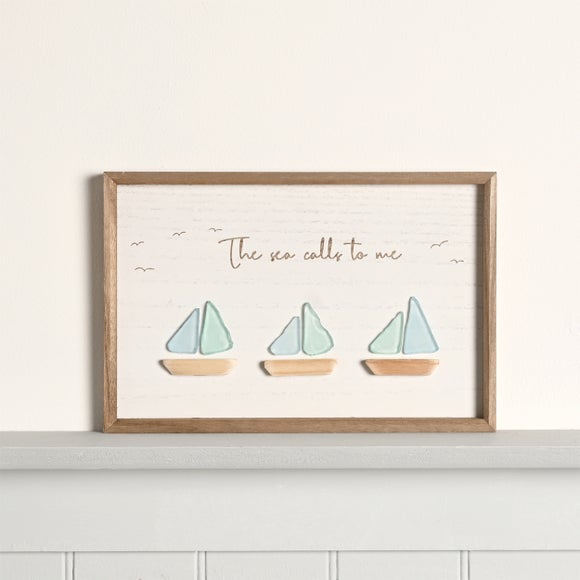 Love Life By The Sea 3 Boats Sea Glass Framed Plaque