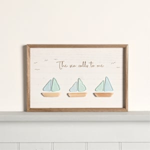 Love Life By The Sea 3 Boats Sea Glass Framed Plaque