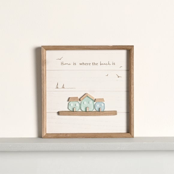 Love Life By The Sea 3 Houses Sea Glass Framed Plaque