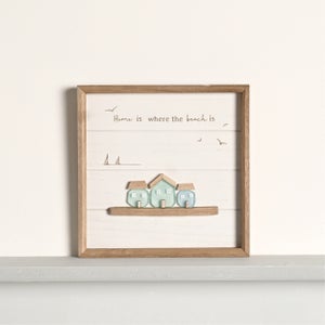 Love Life By The Sea 3 Houses Sea Glass Framed Plaque