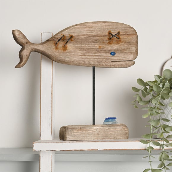 View Love Life By The Sea Driftwood & Sea Glass Whale Ornament