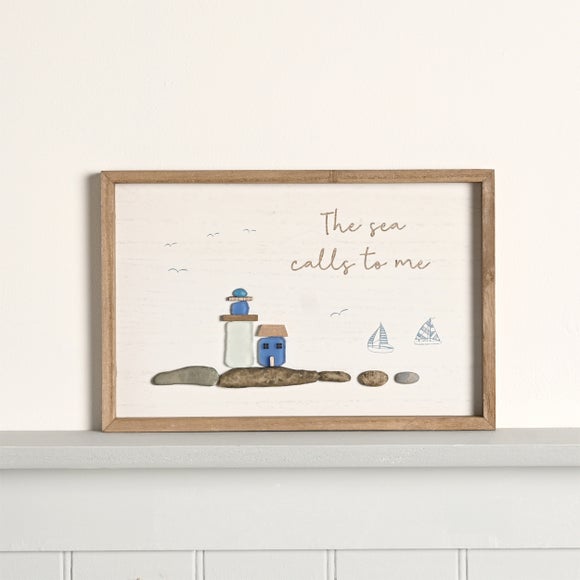 Love Life By The Sea Lighthouse with Sea Glass and Shore Framed Plaque