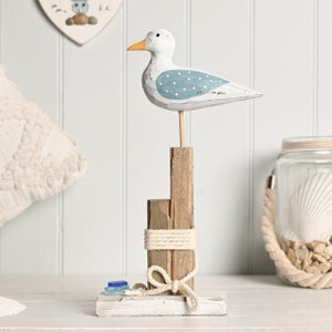 Love Life By The Sea Driftwood & Sea Glass Seagull On A Post Ornament