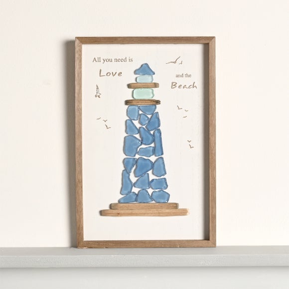 Love Life By The Sea Lighthouse with Sea Glass Framed Plaque