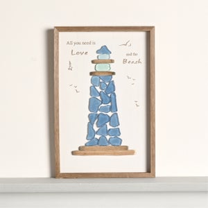 Love Life By The Sea Lighthouse With Sea Glass Framed Plaque
