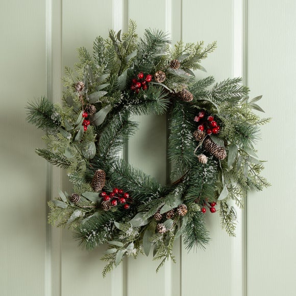 60cm Artificial Frosted Berry and Cone Wreath