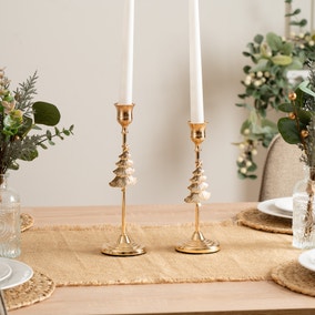 Set of 2 Gold Christmas Tree Candle Holders