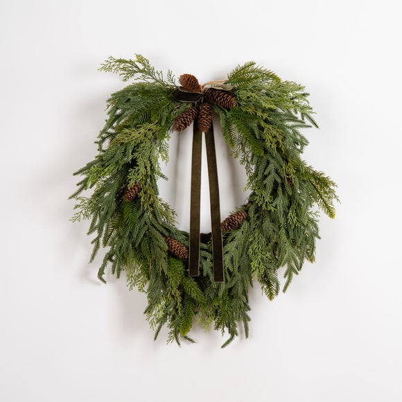 60cm Artificial Real Touch Foliage Heart Wreath with Bow