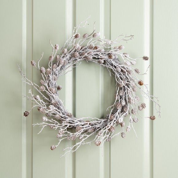 51cm Artificial Frosted White and Cone Wreath