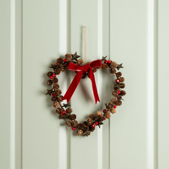 Artificial Pine Cone and Bell Heart Hanging Decoration