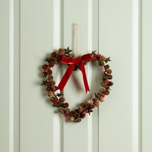 Artificial Pine Cone And Bell Heart Hanging Decoration