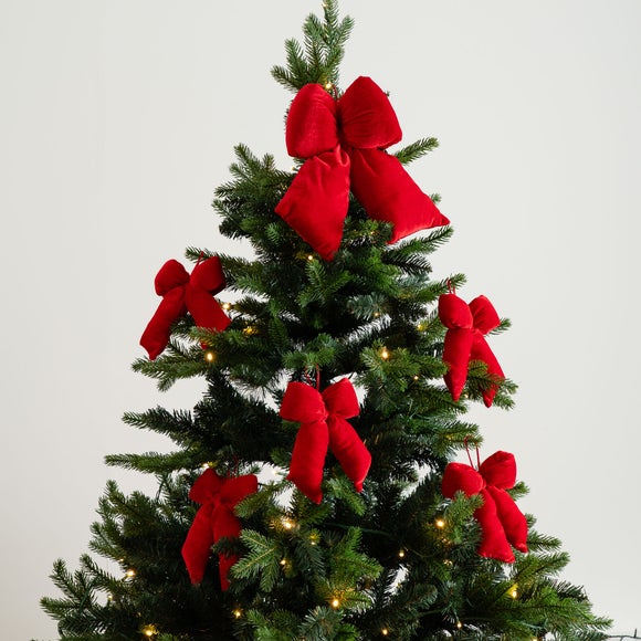 Set of 6 Red Velvet Tree Tropper and Bow Decorations