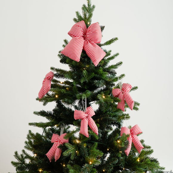 Set of 6 Candy Cane Stripe Tree Topper and Bow Decorations