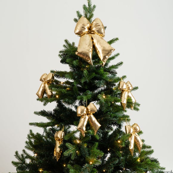 Set of 6 Metallic Gold Tree Topper and Bow Decorations