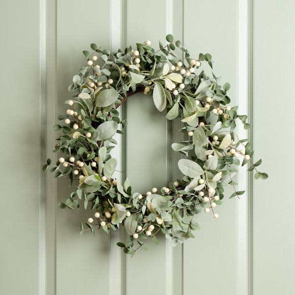 56cm Artificial Eucalyptus Lambs Ear and Berry Wreath