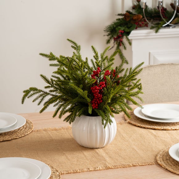 40cm Artificial Pine And Berry Floral Arrangement