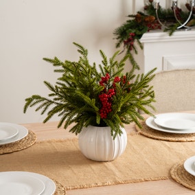 40cm Artificial Pine and Berry Floral Arrangement