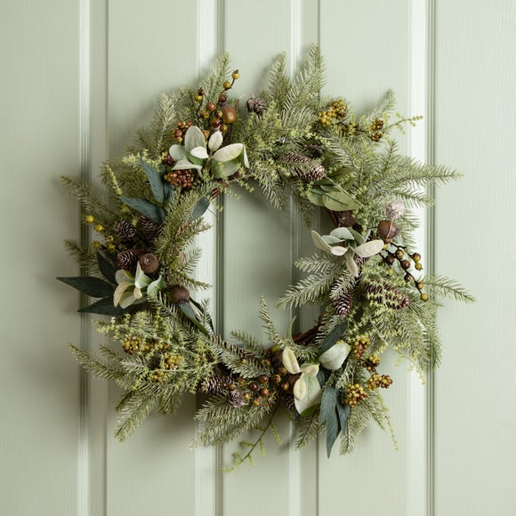 60cm Artificial Woodland Greens Wreath