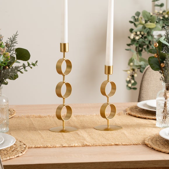 Set of 2 Gold Circular Candle Holders
