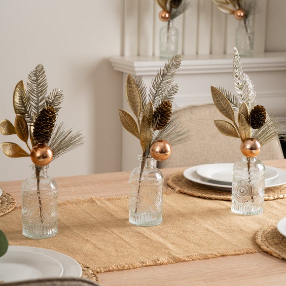 Pack of 6 Gold Bauble Picks and Glass Bottles