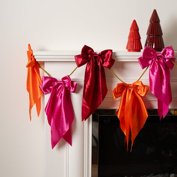 180cm Pink, Red and Orange Satin Bow Garland