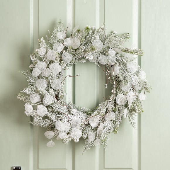 60cm Artificial Snowy Sparkle and Eualyptus Wreath
