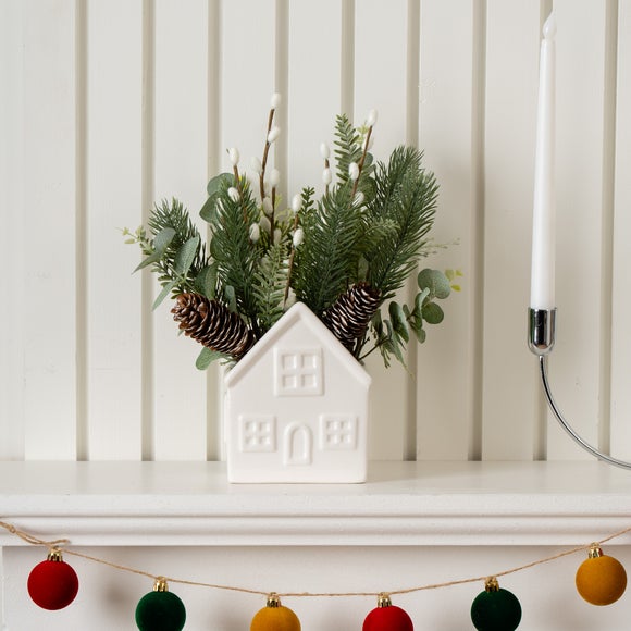 29cm Artificial Winter Pine And Berry House Floral Arrangement