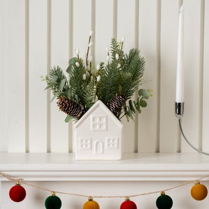 29cm Artificial Winter Pine And Berry House Floral Arrangement