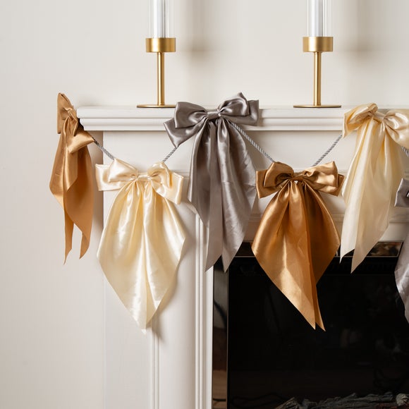 180cm Silver, Gold and Cream Satin Bow Garland