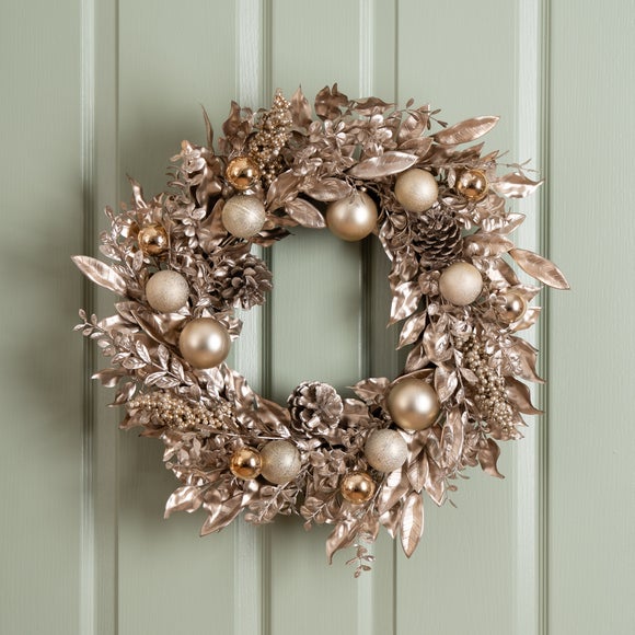 61cm Artificial Gold Foliage and Bauble Wreath