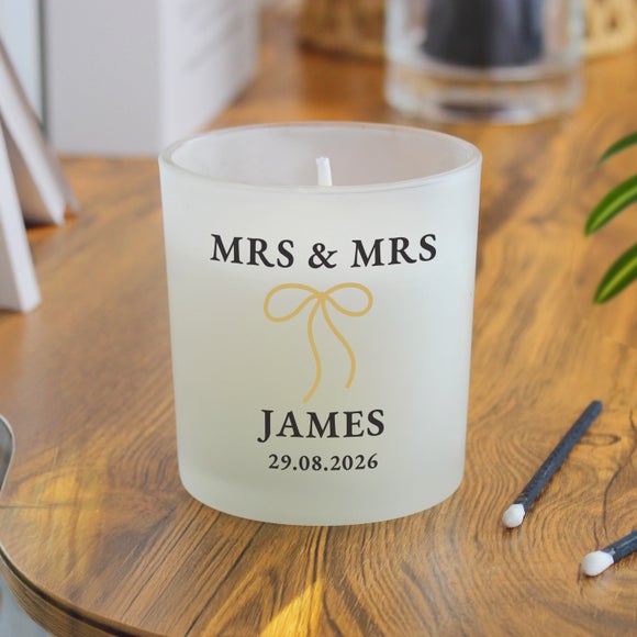 Personalised Mr and Mrs Bow Frosted Candle