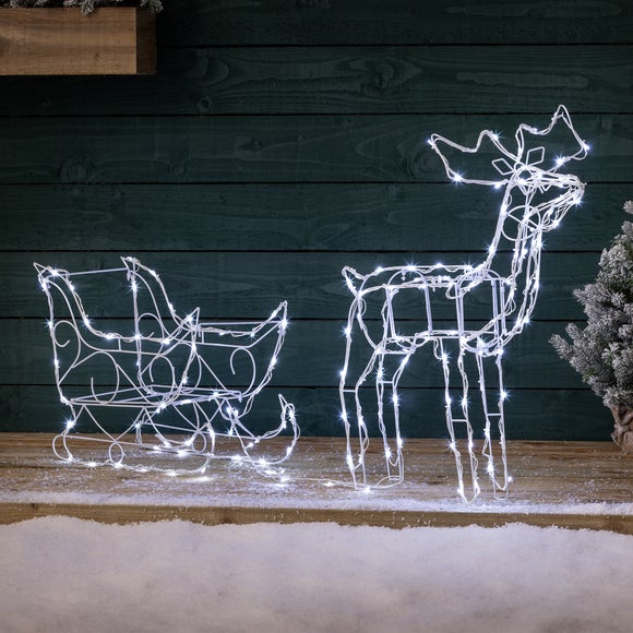 Wire LED Light Up Reindeer With Sleigh