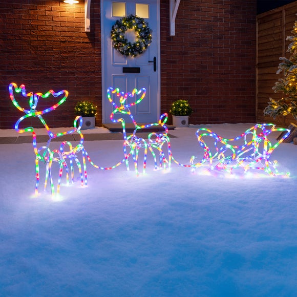 2 Reindeer with Sleigh LED Rope Light