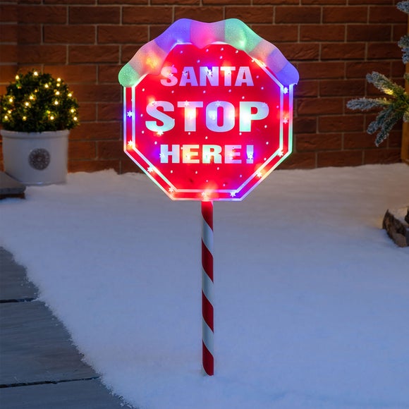 Santa Stop Here Sign LED Stake Light