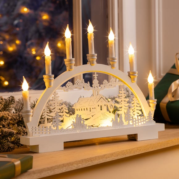 LED Light Up Wooden Christmas Scene Candle Bridge
