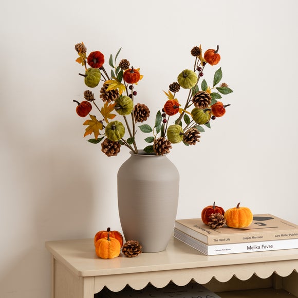 Set of 2 Artificial Pumpkin and Autumn Foliage Branches