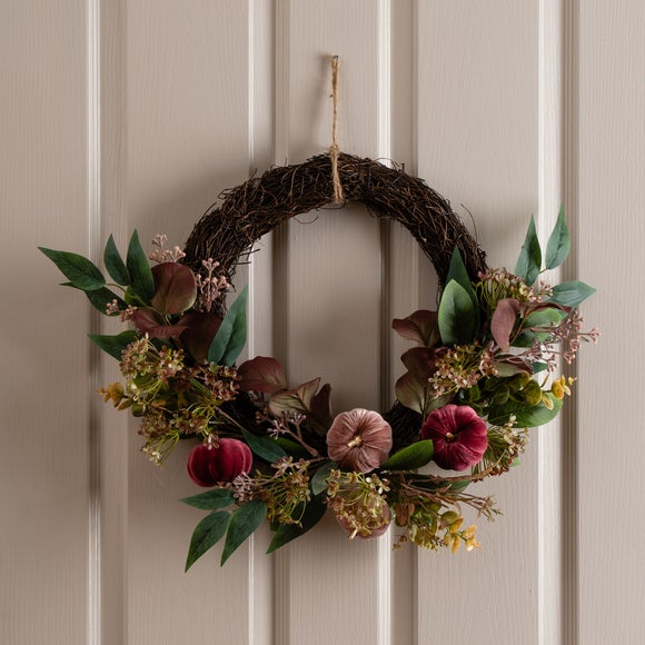 Artificial Plum and Pink Pumpkin Chunky Half Wreath