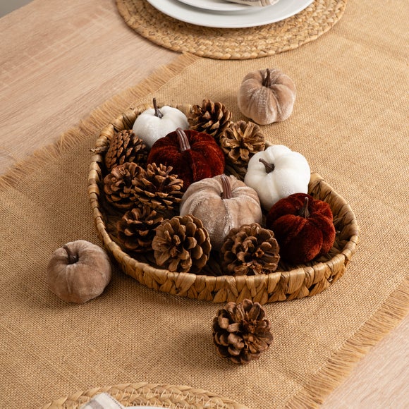 Set of Decorative Velvet Pumpkins and Pinecones