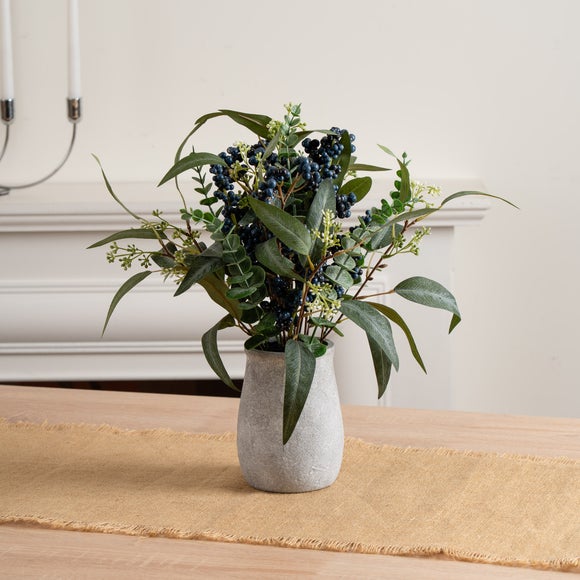 Eucalyptus and Berry Arrangement in Grey Ceramic Vase