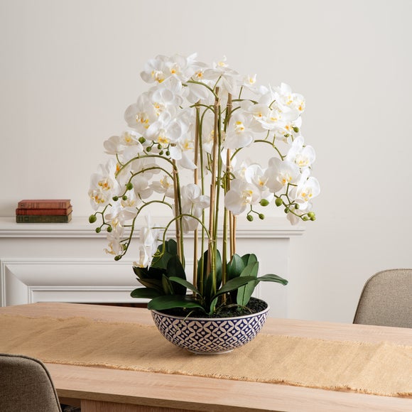View Artificial Orchid In Blue And White Plant Pot View Artificial Orchid In Blue And White Plant Pot