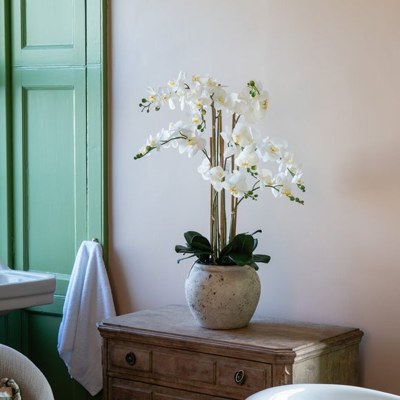 View Artificial Oversized Orchid In Rustic Pot View Artificial Oversized Orchid In Rustic Pot